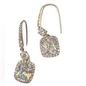 Vintage 1990’s Jarin rectangle faceted crystal drop silver tone pierced earrings